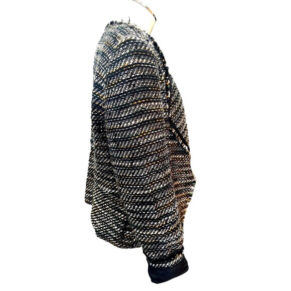 Loft Size 12 Black Gold Green Tweed Open Front Blazer Jacket Theatric Glamorous - Picture 5 of 11